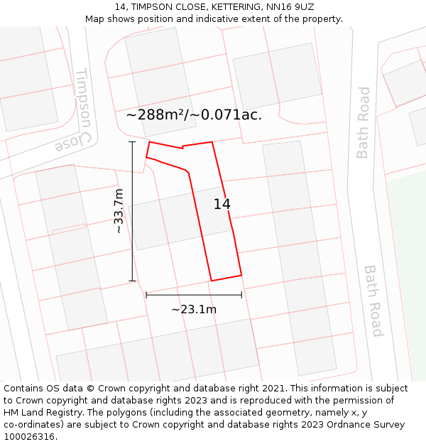 14, TIMPSON CLOSE, KETTERING, NN16 9UZ: Plot and title map