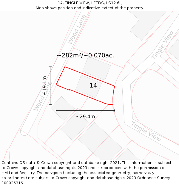14, TINGLE VIEW, LEEDS, LS12 6LJ: Plot and title map