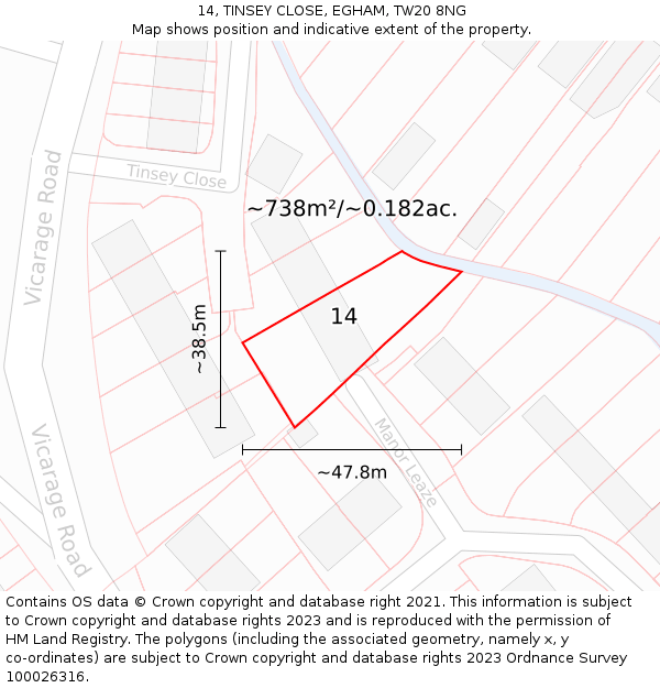 14, TINSEY CLOSE, EGHAM, TW20 8NG: Plot and title map