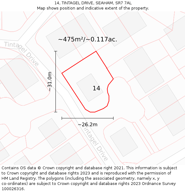 14, TINTAGEL DRIVE, SEAHAM, SR7 7AL: Plot and title map
