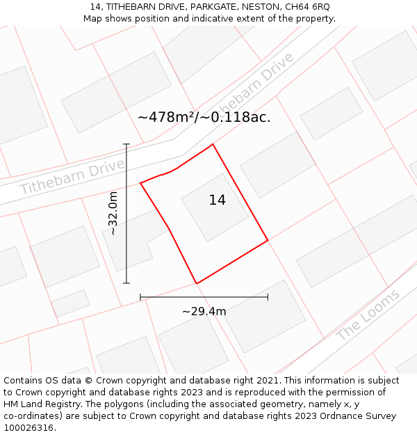 14, TITHEBARN DRIVE, PARKGATE, NESTON, CH64 6RQ: Plot and title map