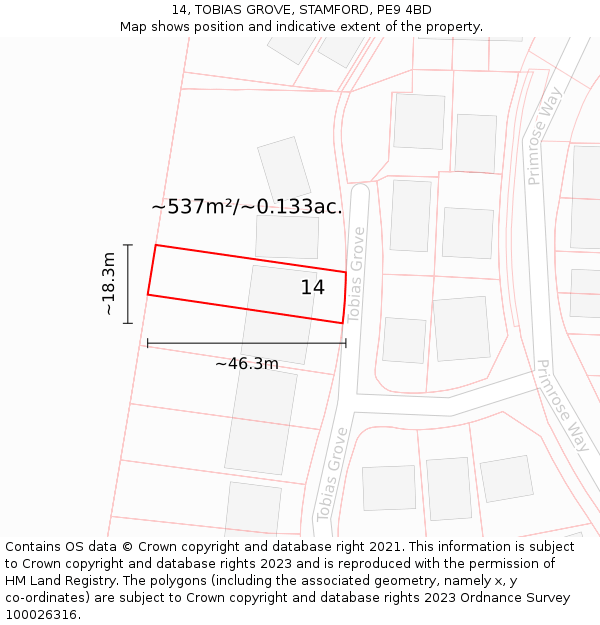 14, TOBIAS GROVE, STAMFORD, PE9 4BD: Plot and title map