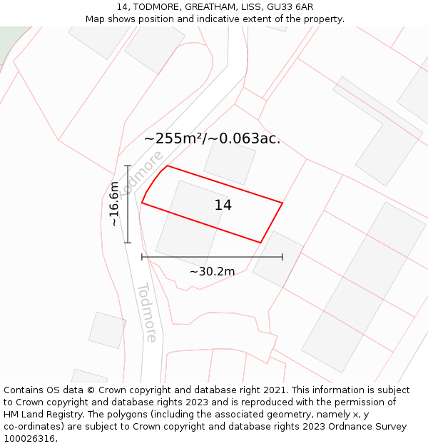 14, TODMORE, GREATHAM, LISS, GU33 6AR: Plot and title map