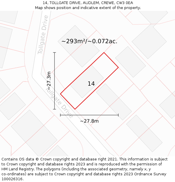 14, TOLLGATE DRIVE, AUDLEM, CREWE, CW3 0EA: Plot and title map