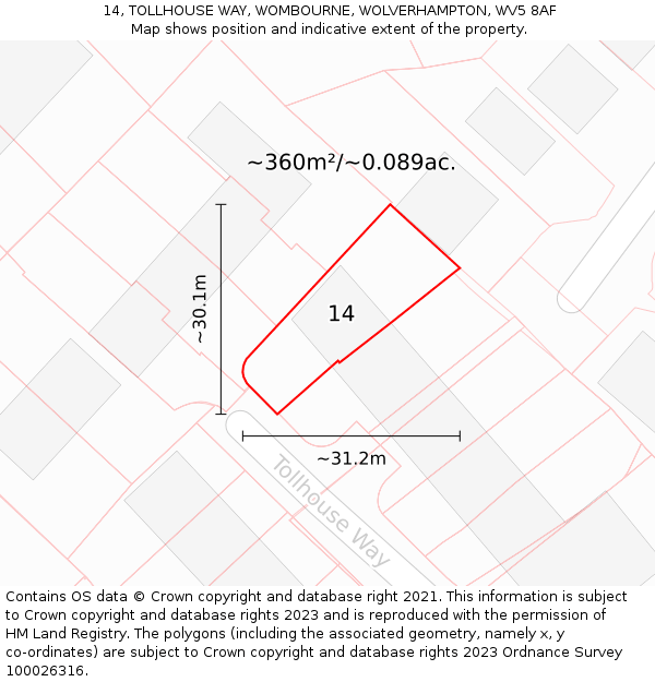 14, TOLLHOUSE WAY, WOMBOURNE, WOLVERHAMPTON, WV5 8AF: Plot and title map