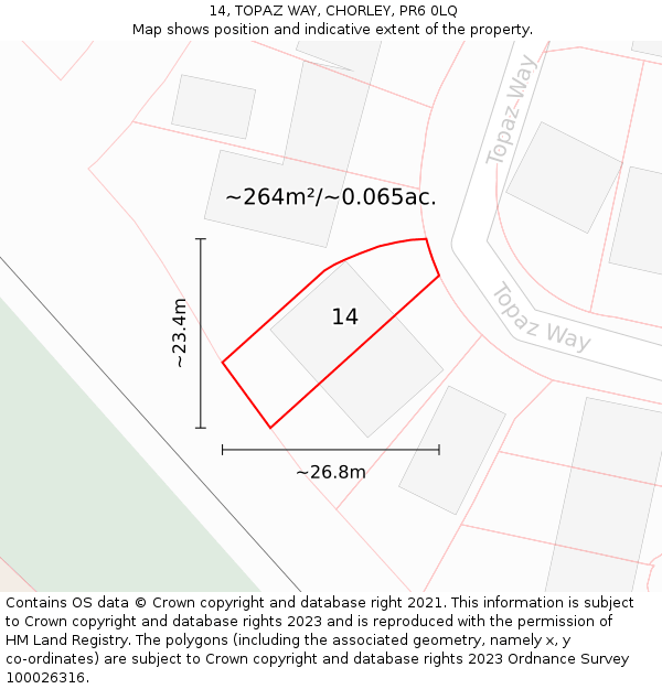14, TOPAZ WAY, CHORLEY, PR6 0LQ: Plot and title map