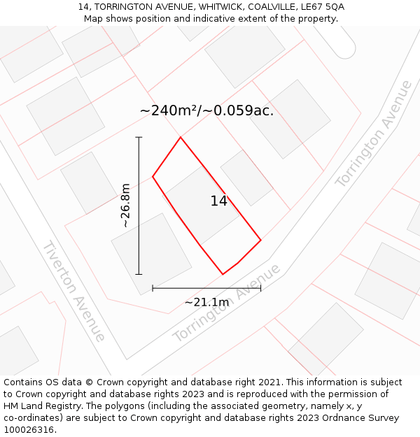 14, TORRINGTON AVENUE, WHITWICK, COALVILLE, LE67 5QA: Plot and title map