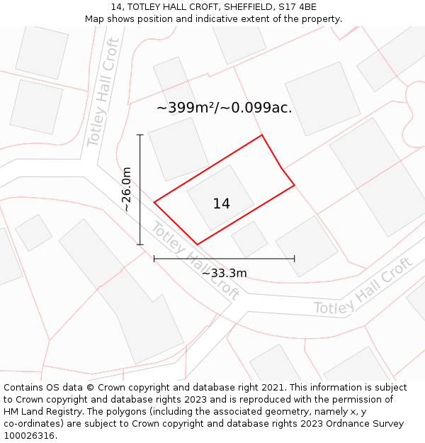 14, TOTLEY HALL CROFT, SHEFFIELD, S17 4BE: Plot and title map