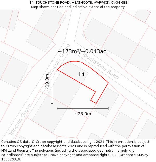 14, TOUCHSTONE ROAD, HEATHCOTE, WARWICK, CV34 6EE: Plot and title map
