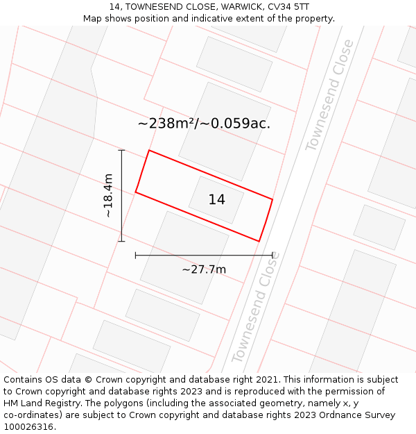 14, TOWNESEND CLOSE, WARWICK, CV34 5TT: Plot and title map