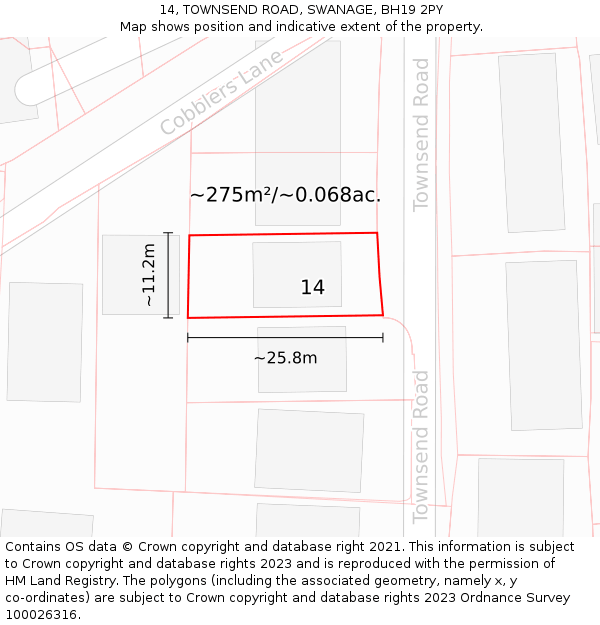 14, TOWNSEND ROAD, SWANAGE, BH19 2PY: Plot and title map