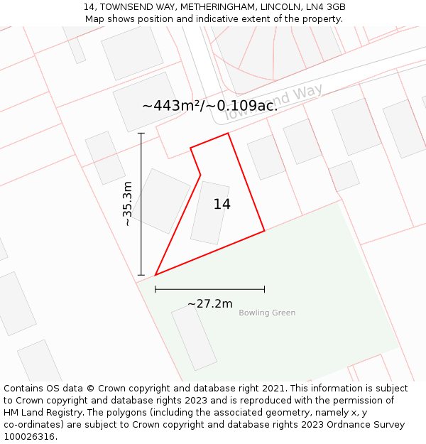 14, TOWNSEND WAY, METHERINGHAM, LINCOLN, LN4 3GB: Plot and title map