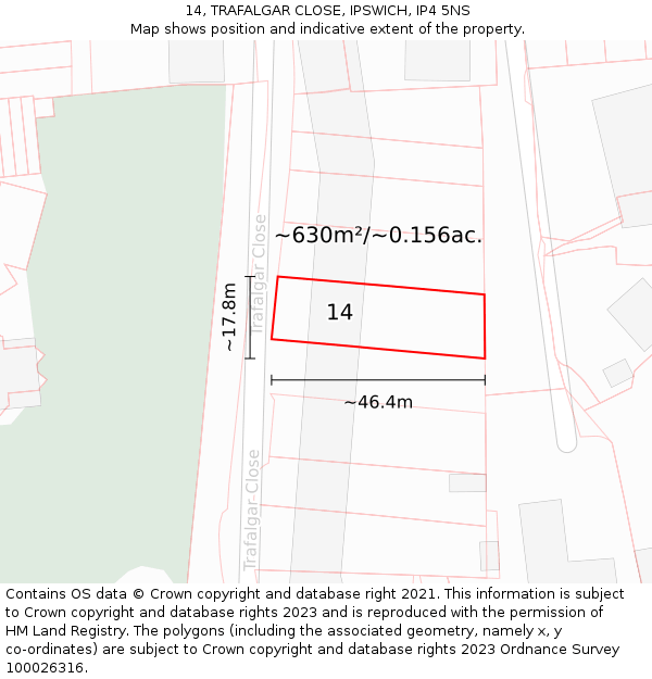 14, TRAFALGAR CLOSE, IPSWICH, IP4 5NS: Plot and title map