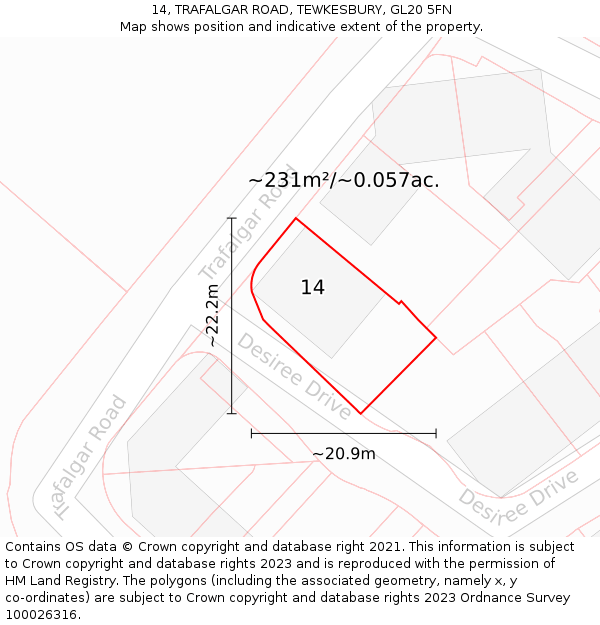 14, TRAFALGAR ROAD, TEWKESBURY, GL20 5FN: Plot and title map