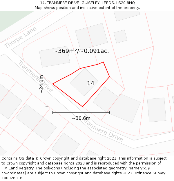 14, TRANMERE DRIVE, GUISELEY, LEEDS, LS20 8NQ: Plot and title map