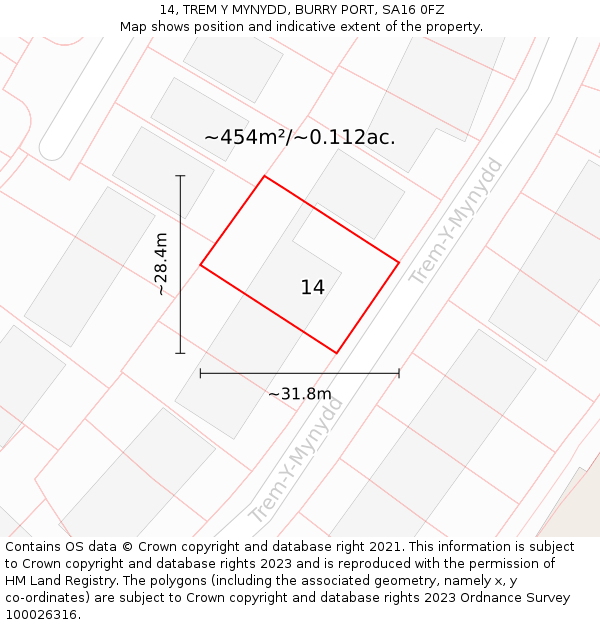 14, TREM Y MYNYDD, BURRY PORT, SA16 0FZ: Plot and title map