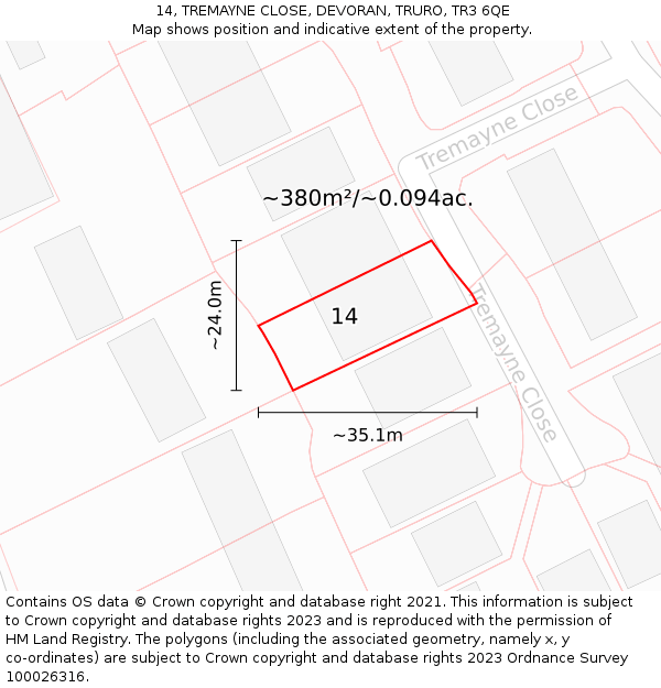 14, TREMAYNE CLOSE, DEVORAN, TRURO, TR3 6QE: Plot and title map