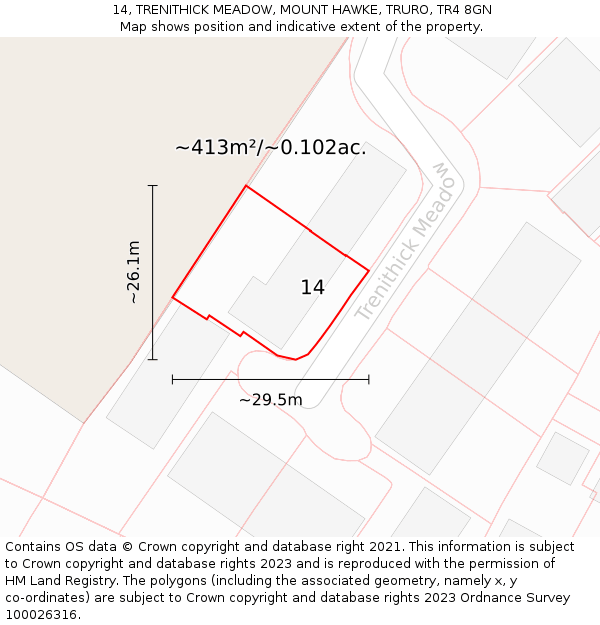 14, TRENITHICK MEADOW, MOUNT HAWKE, TRURO, TR4 8GN: Plot and title map