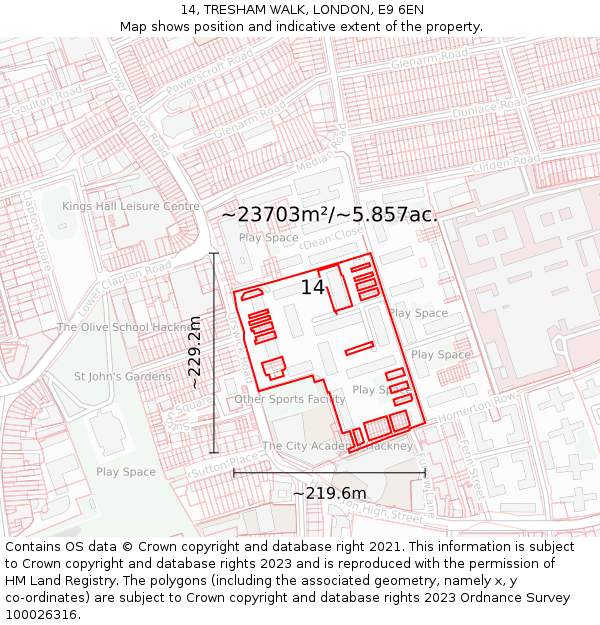 14, TRESHAM WALK, LONDON, E9 6EN: Plot and title map