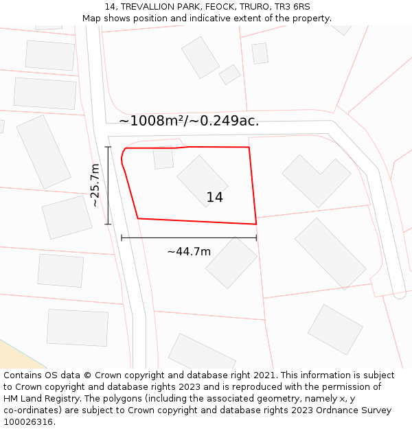 14, TREVALLION PARK, FEOCK, TRURO, TR3 6RS: Plot and title map