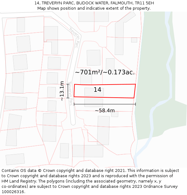 14, TREVERYN PARC, BUDOCK WATER, FALMOUTH, TR11 5EH: Plot and title map
