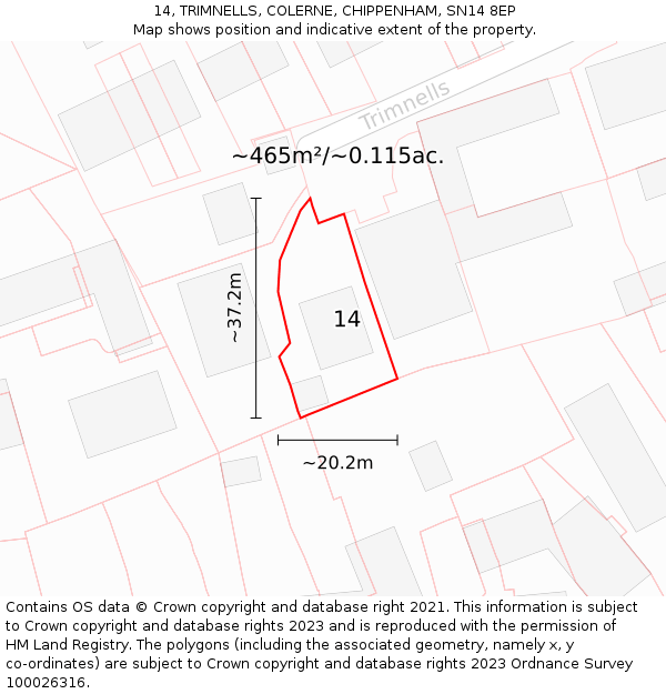 14, TRIMNELLS, COLERNE, CHIPPENHAM, SN14 8EP: Plot and title map