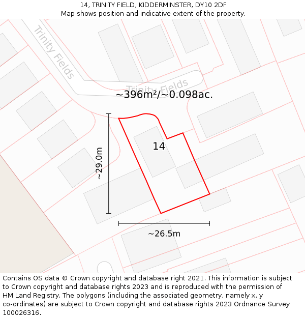 14, TRINITY FIELD, KIDDERMINSTER, DY10 2DF: Plot and title map