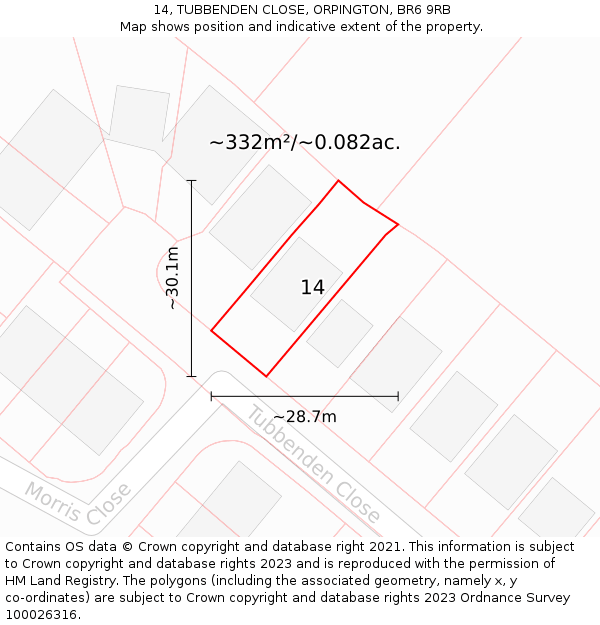 14, TUBBENDEN CLOSE, ORPINGTON, BR6 9RB: Plot and title map