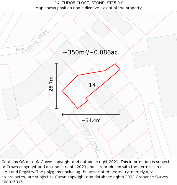 14, TUDOR CLOSE, STONE, ST15 0JY: Plot and title map