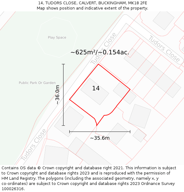 14, TUDORS CLOSE, CALVERT, BUCKINGHAM, MK18 2FE: Plot and title map