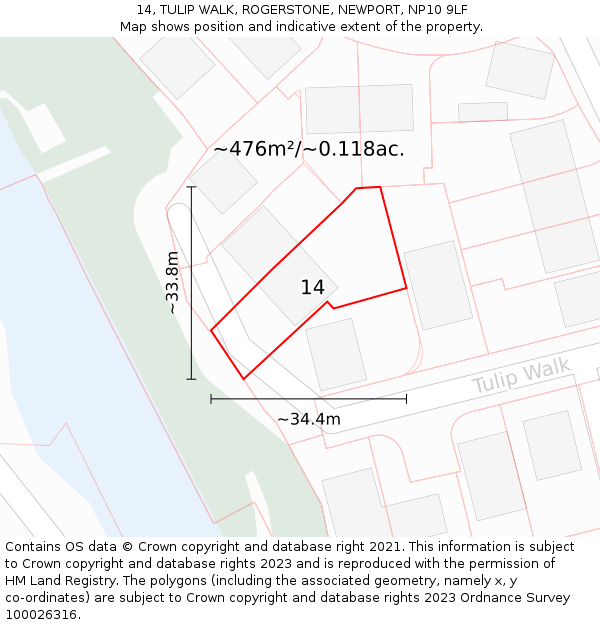 14, TULIP WALK, ROGERSTONE, NEWPORT, NP10 9LF: Plot and title map