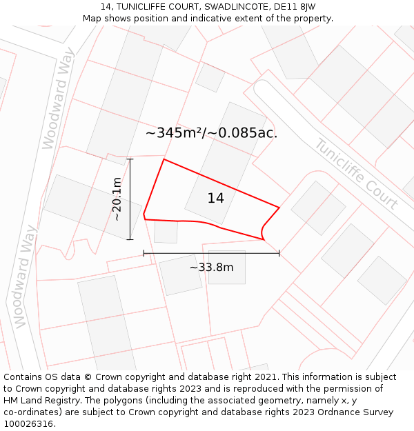 14, TUNICLIFFE COURT, SWADLINCOTE, DE11 8JW: Plot and title map