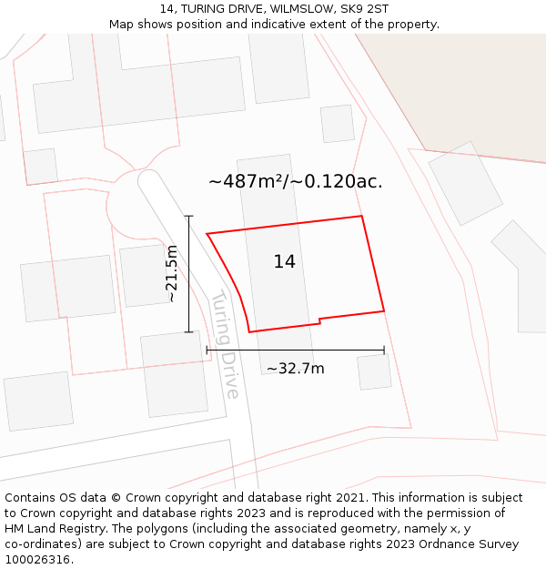 14, TURING DRIVE, WILMSLOW, SK9 2ST: Plot and title map