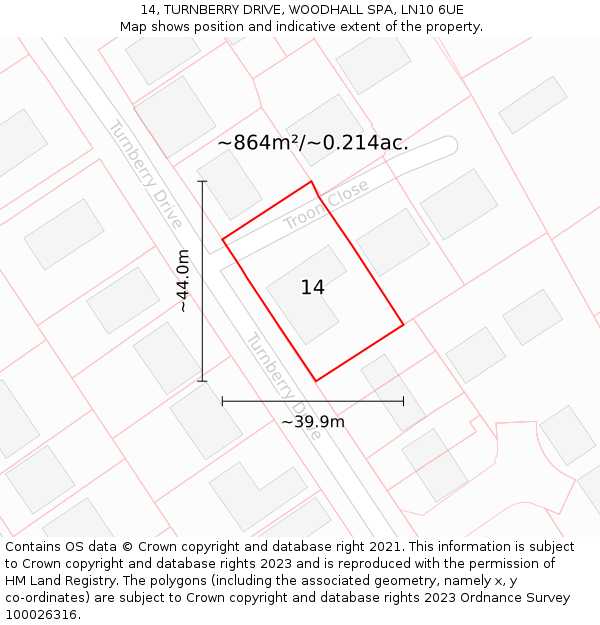 14, TURNBERRY DRIVE, WOODHALL SPA, LN10 6UE: Plot and title map