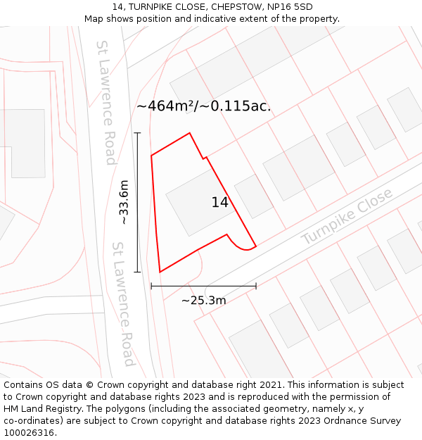 14, TURNPIKE CLOSE, CHEPSTOW, NP16 5SD: Plot and title map