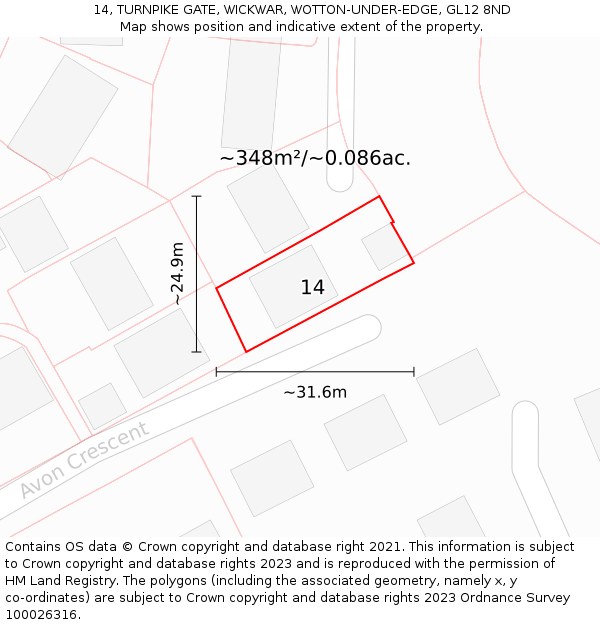 14, TURNPIKE GATE, WICKWAR, WOTTON-UNDER-EDGE, GL12 8ND: Plot and title map
