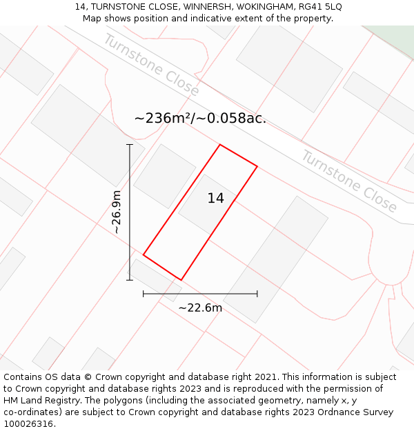 14, TURNSTONE CLOSE, WINNERSH, WOKINGHAM, RG41 5LQ: Plot and title map