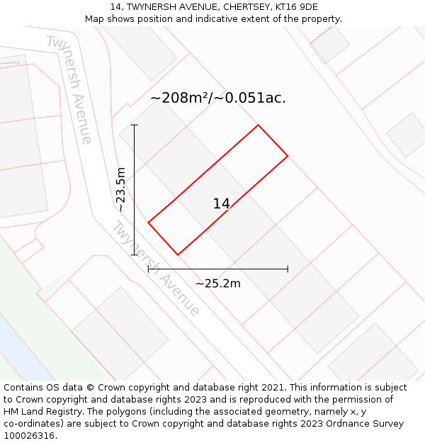 14, TWYNERSH AVENUE, CHERTSEY, KT16 9DE: Plot and title map
