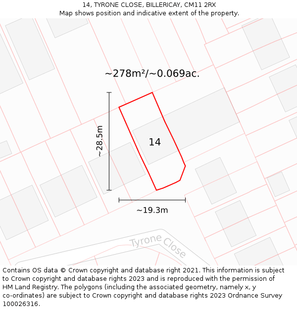14, TYRONE CLOSE, BILLERICAY, CM11 2RX: Plot and title map