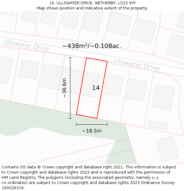 14, ULLSWATER DRIVE, WETHERBY, LS22 6YF: Plot and title map