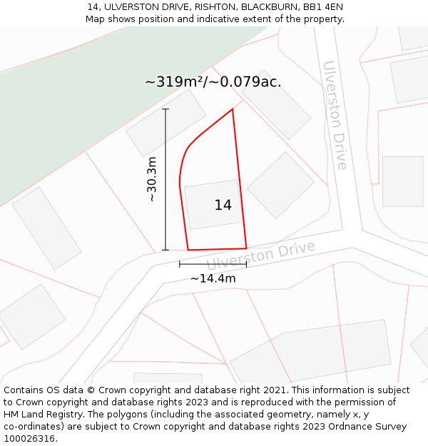 14, ULVERSTON DRIVE, RISHTON, BLACKBURN, BB1 4EN: Plot and title map
