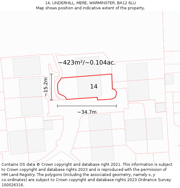 14, UNDERHILL, MERE, WARMINSTER, BA12 6LU: Plot and title map