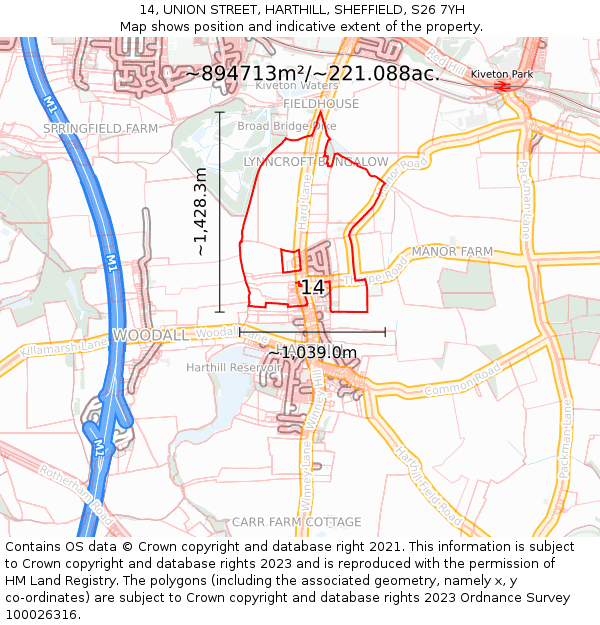 14, UNION STREET, HARTHILL, SHEFFIELD, S26 7YH: Plot and title map