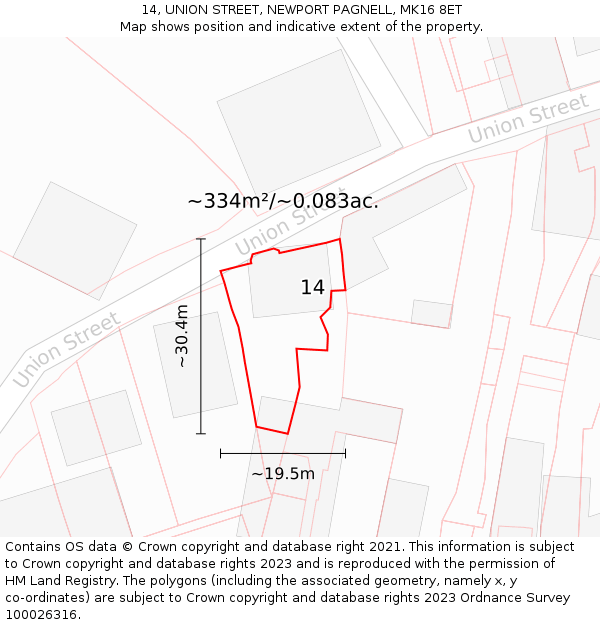 14, UNION STREET, NEWPORT PAGNELL, MK16 8ET: Plot and title map