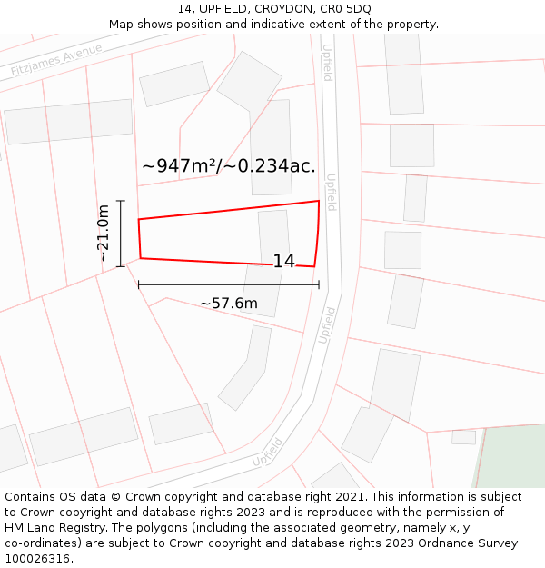 14, UPFIELD, CROYDON, CR0 5DQ: Plot and title map