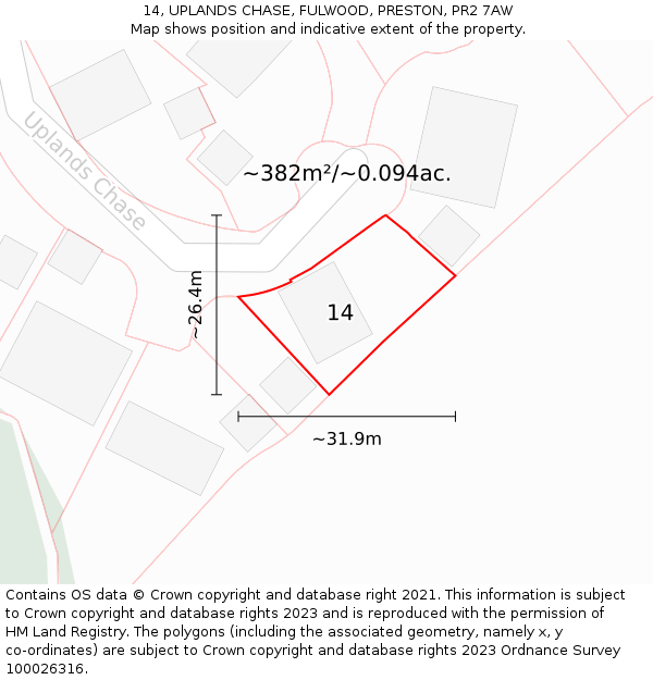 14, UPLANDS CHASE, FULWOOD, PRESTON, PR2 7AW: Plot and title map