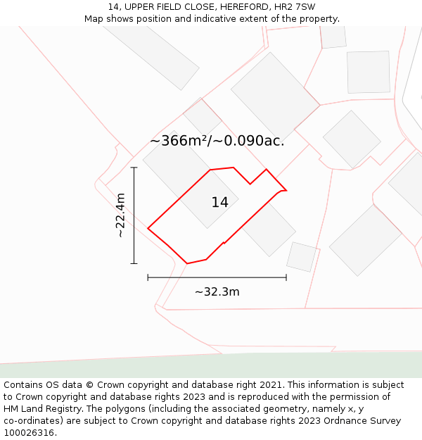 14, UPPER FIELD CLOSE, HEREFORD, HR2 7SW: Plot and title map