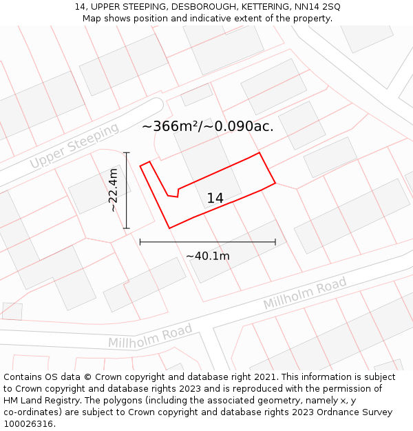 14, UPPER STEEPING, DESBOROUGH, KETTERING, NN14 2SQ: Plot and title map