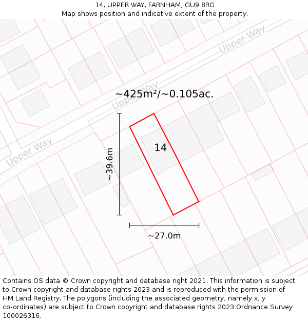 14, UPPER WAY, FARNHAM, GU9 8RG: Plot and title map