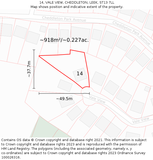 14, VALE VIEW, CHEDDLETON, LEEK, ST13 7LL: Plot and title map
